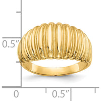 10K Yellow Gold High Polished Ribbed Dome Ring with Tapered Band