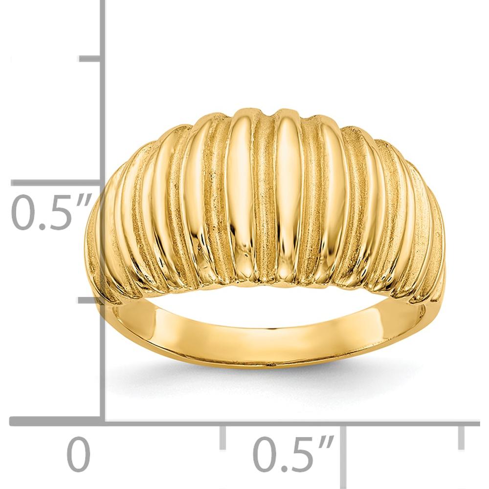 10K Yellow Gold High Polished Ribbed Dome Ring with Tapered Band