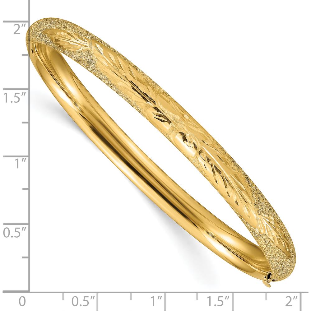 10K Yellow Gold Hinged Bangle Bracelet with Diamond-Cut Texture and Laser-Cut Design