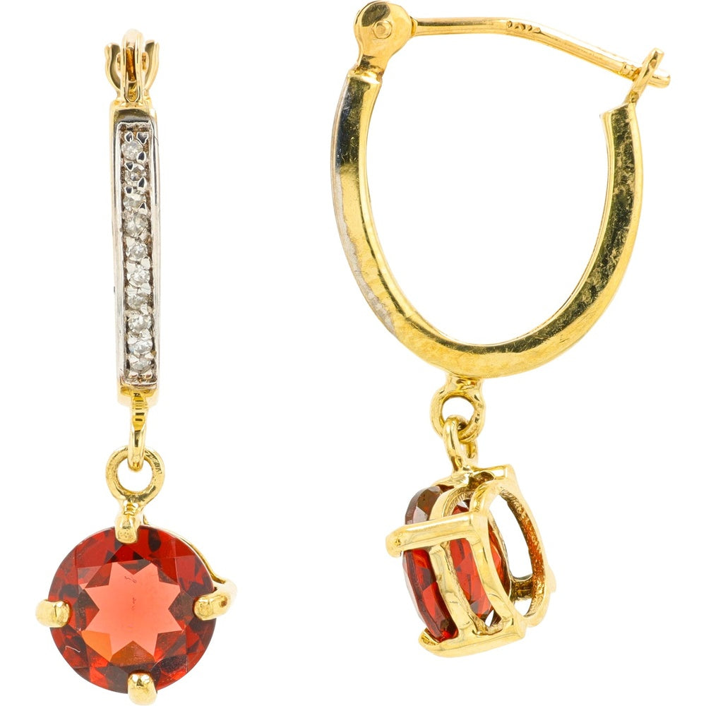 10K Yellow Gold Hinged Drop Earrings with Round Garnets and Diamond Accents - 2.00 Carat Total Gem Weight