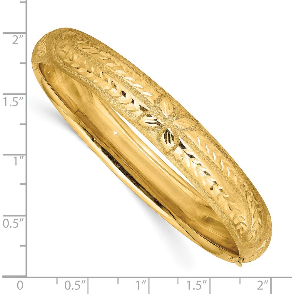 10K Yellow Gold Hinged Florentine Engraved Bangle Bracelet - 10mm Width