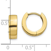 10K Yellow Gold Hinged Hoop Earrings - Polished Finish, 9mm Length