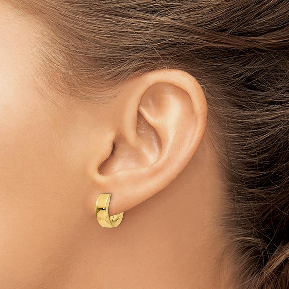 10K Yellow Gold Hinged Hoop Earrings - Polished Finish, 9mm Length