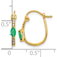 10K Yellow Gold Hinged Hoop Earrings with 0.11 Carat Marquise Emerald and 0.06 Carat Round Diamonds by Monteluci Fine Jewelry