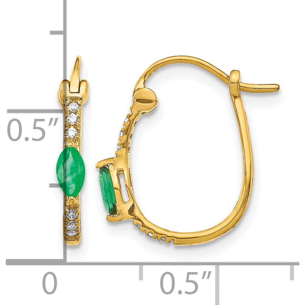 10K Yellow Gold Hinged Hoop Earrings with 0.11 Carat Marquise Emerald and 0.06 Carat Round Diamonds by Monteluci Fine Jewelry