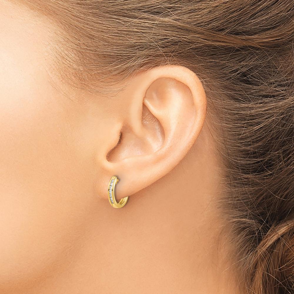 10K Yellow Gold Hinged Hoop Earrings with 0.50 Carat Total Diamond Weight by Oro Pregiato