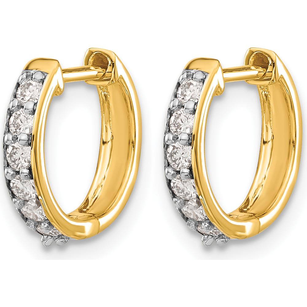 10K Yellow Gold Hinged Hoop Earrings with 1.00 Carat Total Round Diamonds by Oro Pregiato
