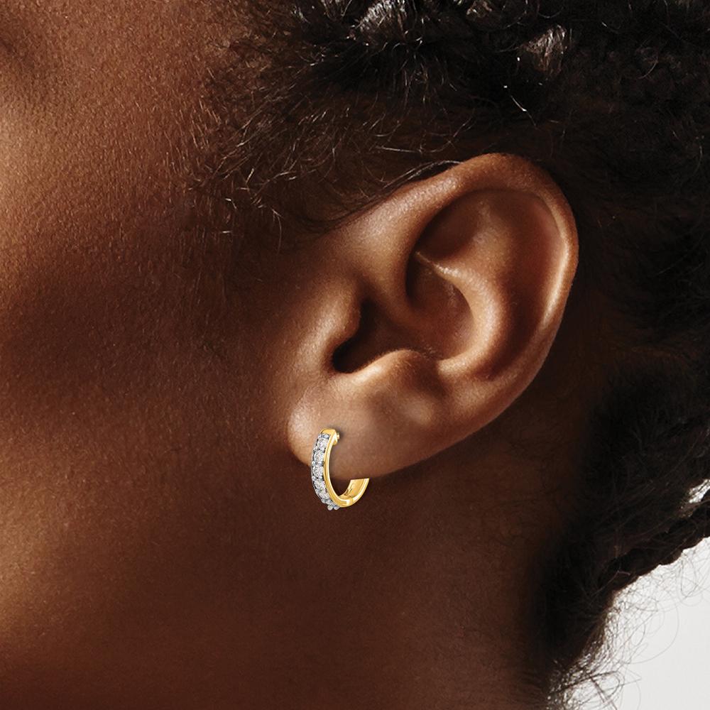 10K Yellow Gold Hinged Hoop Earrings with 1.00 Carat Total Round Diamonds by Oro Pregiato