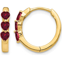 10K Yellow Gold Hinged Hoop Earrings with Heart-Shaped Lab-Created Rubies - 0.14 Carat Total Ruby Weight by Monteluci Fine Jewelry