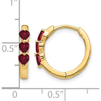 10K Yellow Gold Hinged Hoop Earrings with Heart-Shaped Lab-Created Rubies - 0.14 Carat Total Ruby Weight by Monteluci Fine Jewelry