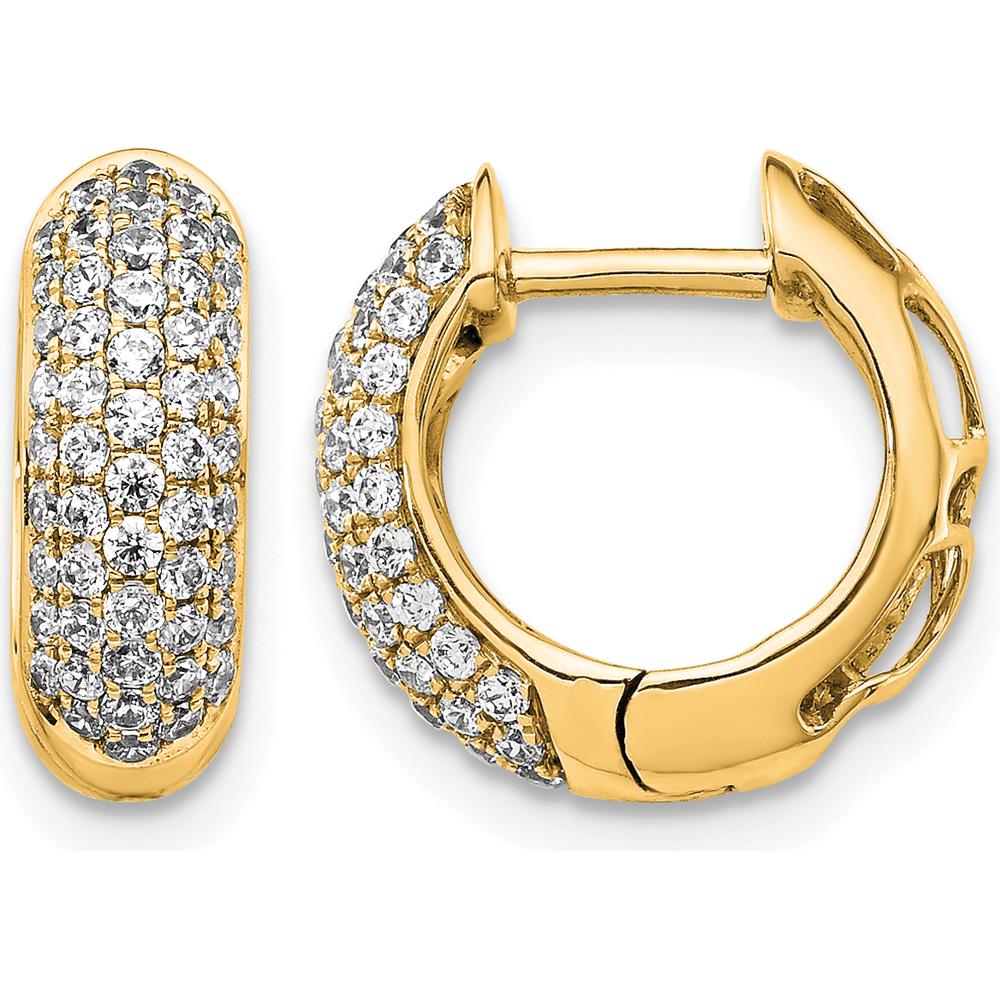 10K Yellow Gold Hinged Hoop Earrings with Pave Set Diamonds - 1.0 Carat Total Diamond Weight by Oro Pregiato