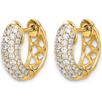 10K Yellow Gold Hinged Hoop Earrings with Pave Set Diamonds - 1.0 Carat Total Diamond Weight by Oro Pregiato