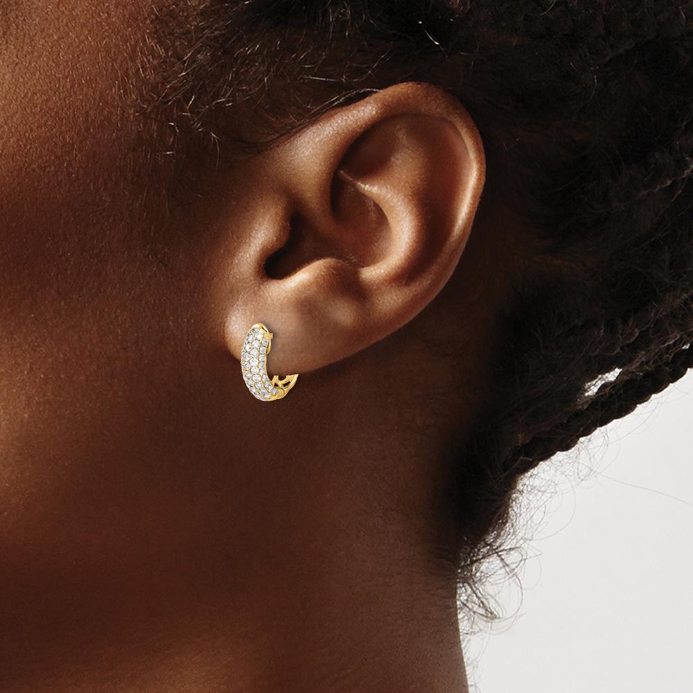 10K Yellow Gold Hinged Hoop Earrings with Pave Set Diamonds - 1.0 Carat Total Diamond Weight by Oro Pregiato