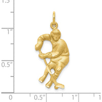 10K Yellow Gold Hockey Player Charm Pendant - Polished Finish 30mm Length