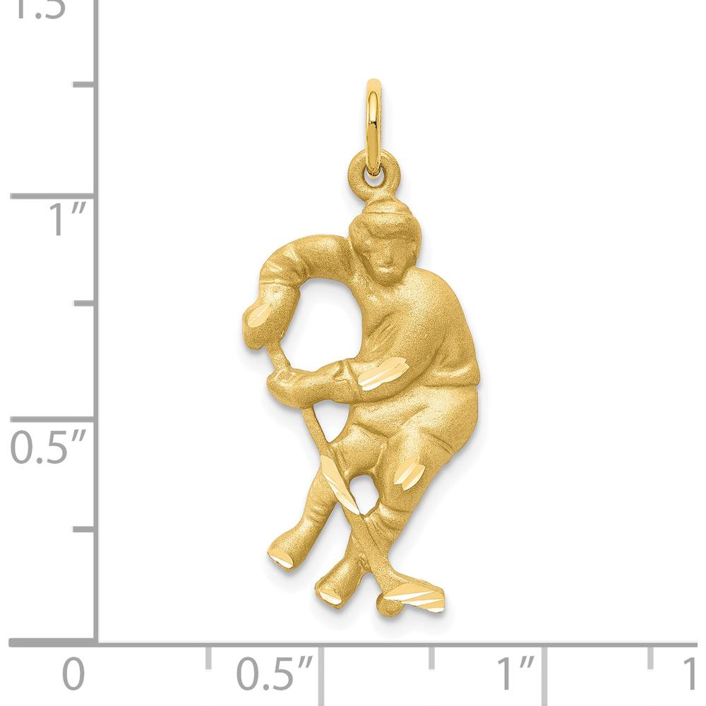 10K Yellow Gold Hockey Player Charm Pendant - Polished Finish 30mm Length
