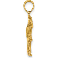 10K Yellow Gold Hockey Player with Stick and Puck Charm - Polished Finish, Textured Design
