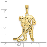 10K Yellow Gold Hockey Player with Stick and Puck Charm - Polished Finish, Textured Design