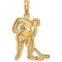 10K Yellow Gold Hockey Player with Stick and Puck Charm - Polished Finish, Textured Design