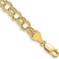 10K Yellow Gold Hollow Double Link Charm Bracelet - 7" Length