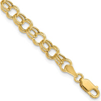10K Yellow Gold Hollow Double Link Charm Bracelet - 7" Length, 6mm Chain Width