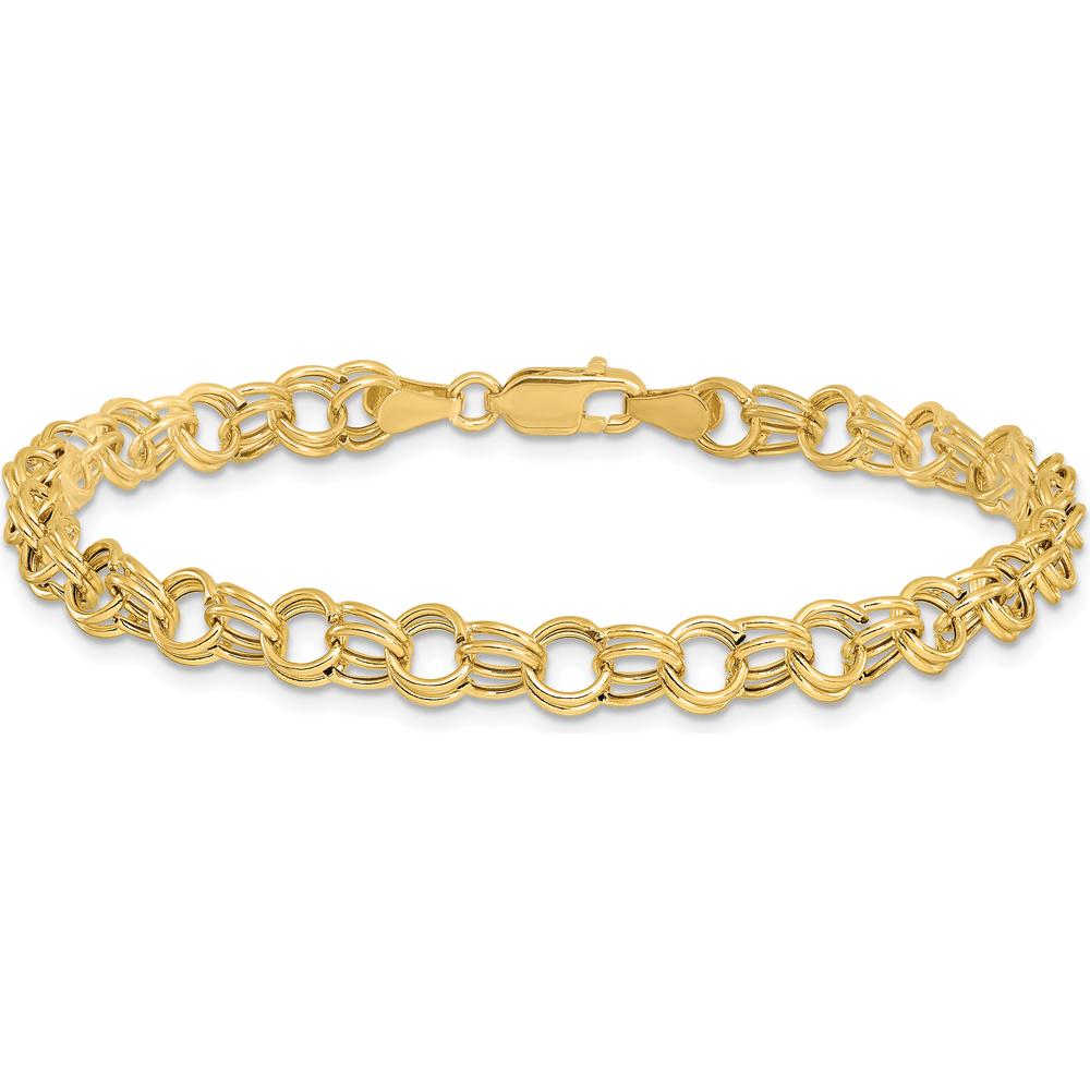 10K Yellow Gold Hollow Double Link Charm Bracelet - 7" Length, 6mm Chain Width
