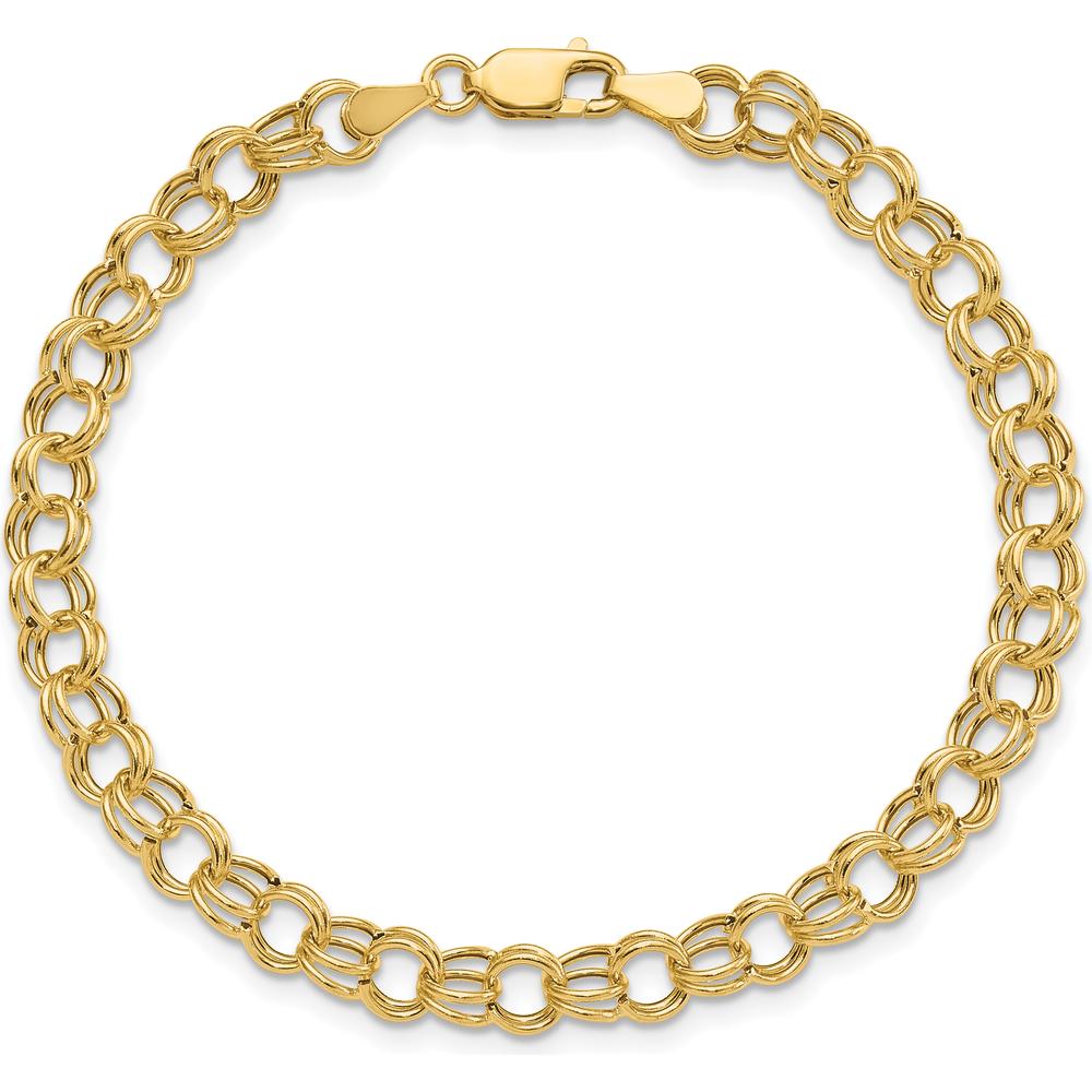 10K Yellow Gold Hollow Double Link Charm Bracelet - 7" Length, 6mm Chain Width