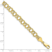 10K Yellow Gold Hollow Double Link Charm Bracelet - 8 Inch, 6mm Width