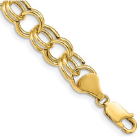 10K Yellow Gold Hollow Double Link Charm Bracelet - 8" Length