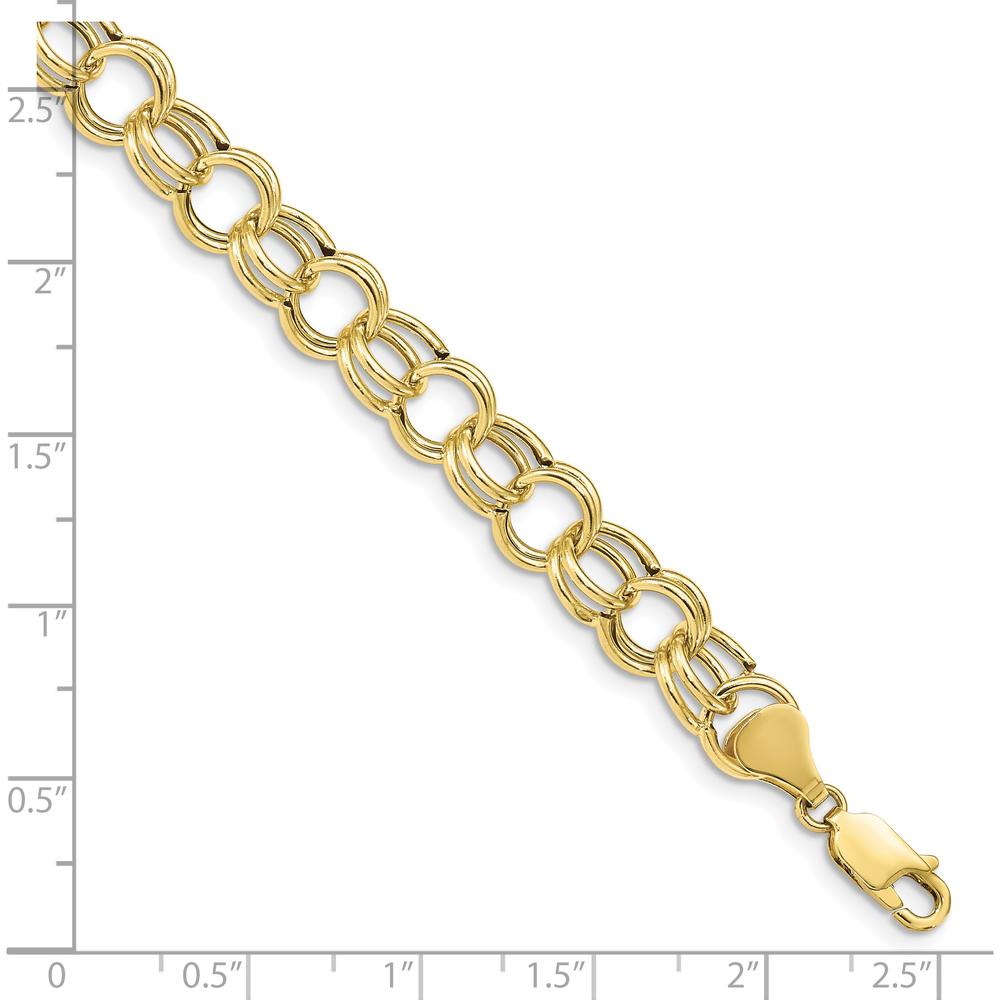 10K Yellow Gold Hollow Double Link Charm Bracelet - 8" Length