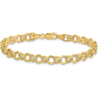 10K Yellow Gold Hollow Double Link Charm Bracelet - 8" Length, 6mm Width