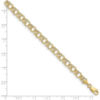 10K Yellow Gold Hollow Double Link Charm Bracelet - 8" Length, 6mm Width