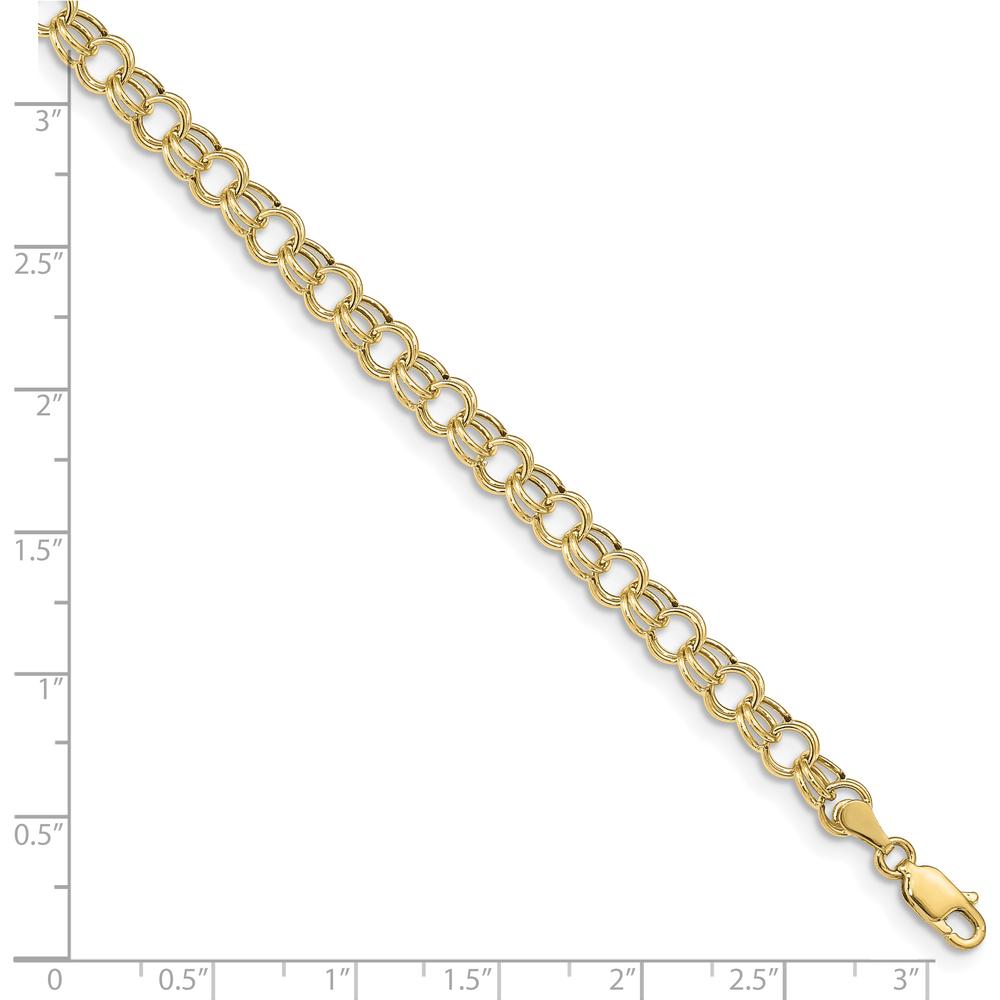 10K Yellow Gold Hollow Double Link Charm Bracelet - 8" Length, 6mm Width