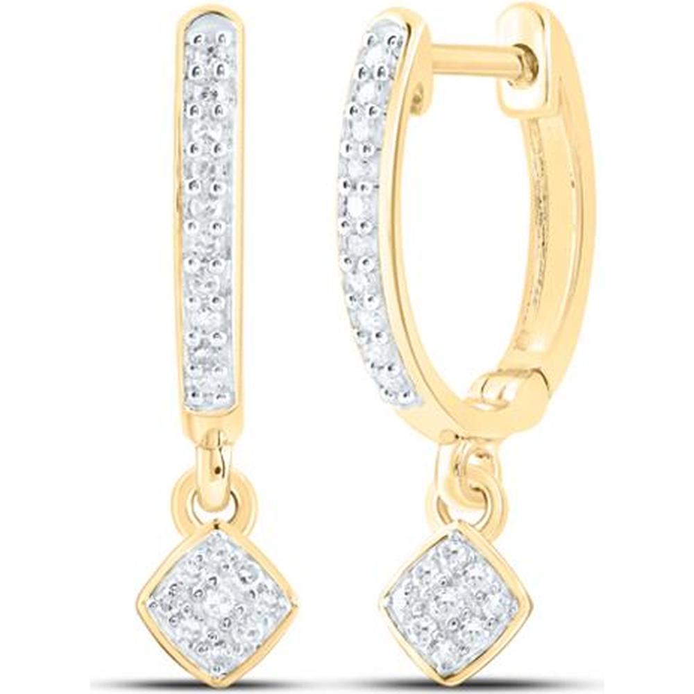 10K Yellow Gold Hoop Dangle Earrings with Prong-Set Round Diamonds and Diamond Cluster Drops - 1/6 Carat Total Diamond Weight