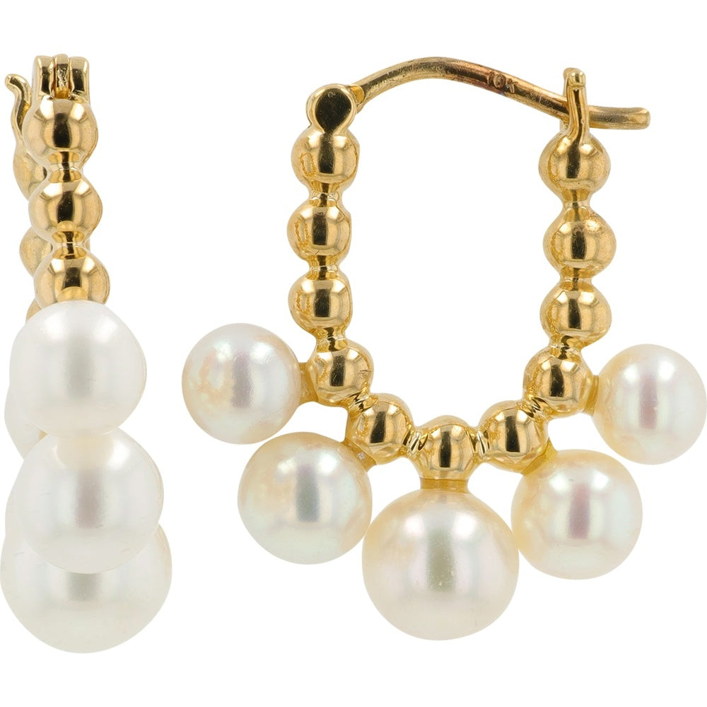 10K Yellow Gold Hoop Earrings with Lustrous 4.5-6.5mm Pearls - Total Gem Weight Available Per Pair
