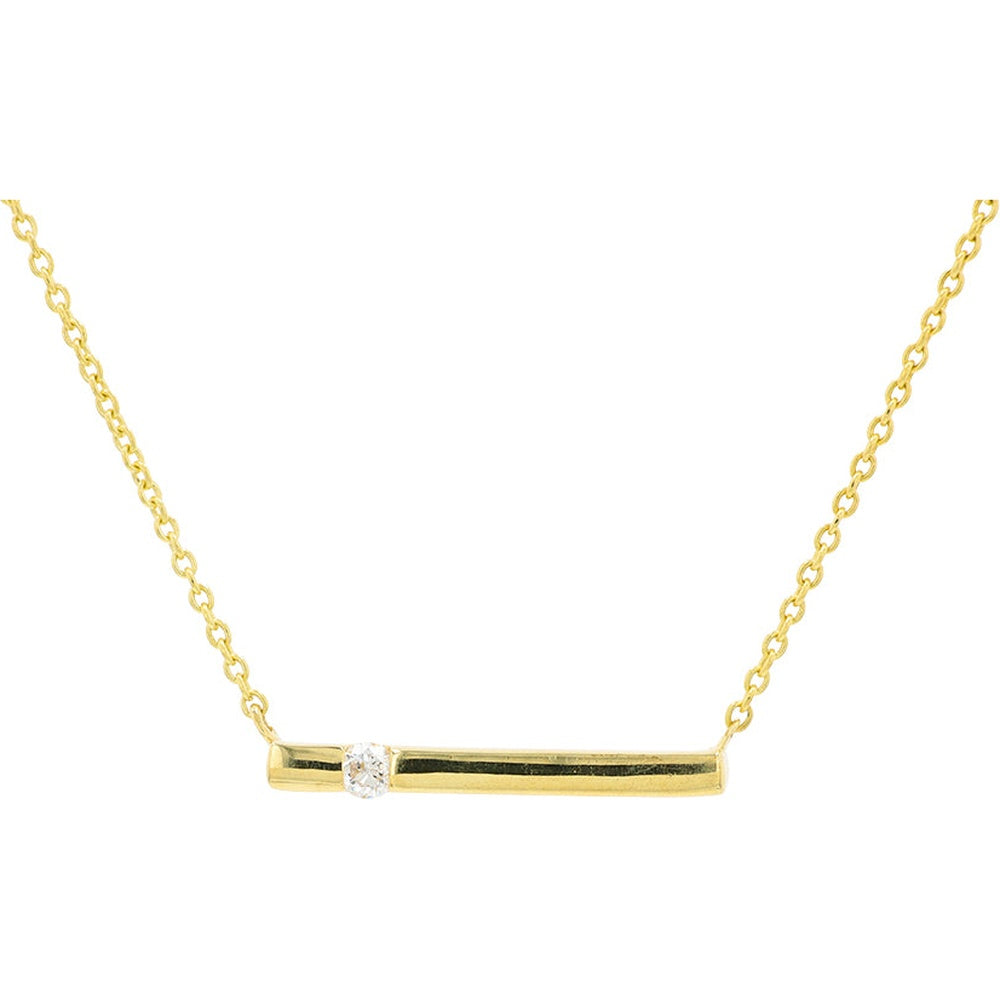 10K Yellow Gold Horizontal Bar Necklace with Bezel-Set Round Diamond - 0.05 Carat Total Diamond Weight
