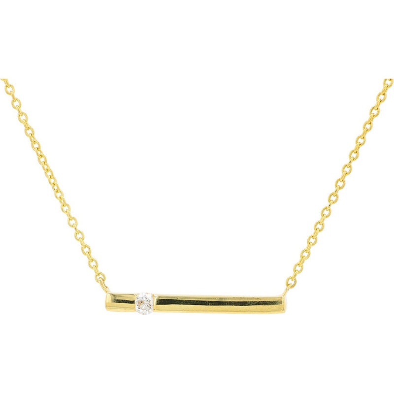 10K Yellow Gold Horizontal Bar Necklace with Bezel-Set Round Diamond - 0.05 Carat Total Diamond Weight