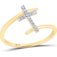 10K Yellow Gold Horizontal Cross Ring with Pave-Set Round Diamonds - 1/12 Carat Total Diamond Weight