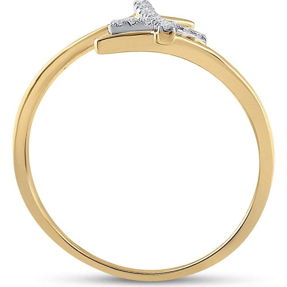 10K Yellow Gold Horizontal Cross Ring with Pave-Set Round Diamonds - 1/12 Carat Total Diamond Weight