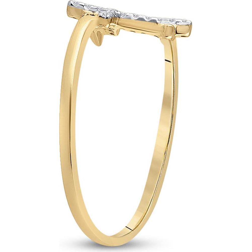10K Yellow Gold Horizontal Cross Ring with Pave-Set Round Diamonds - 1/12 Carat Total Diamond Weight