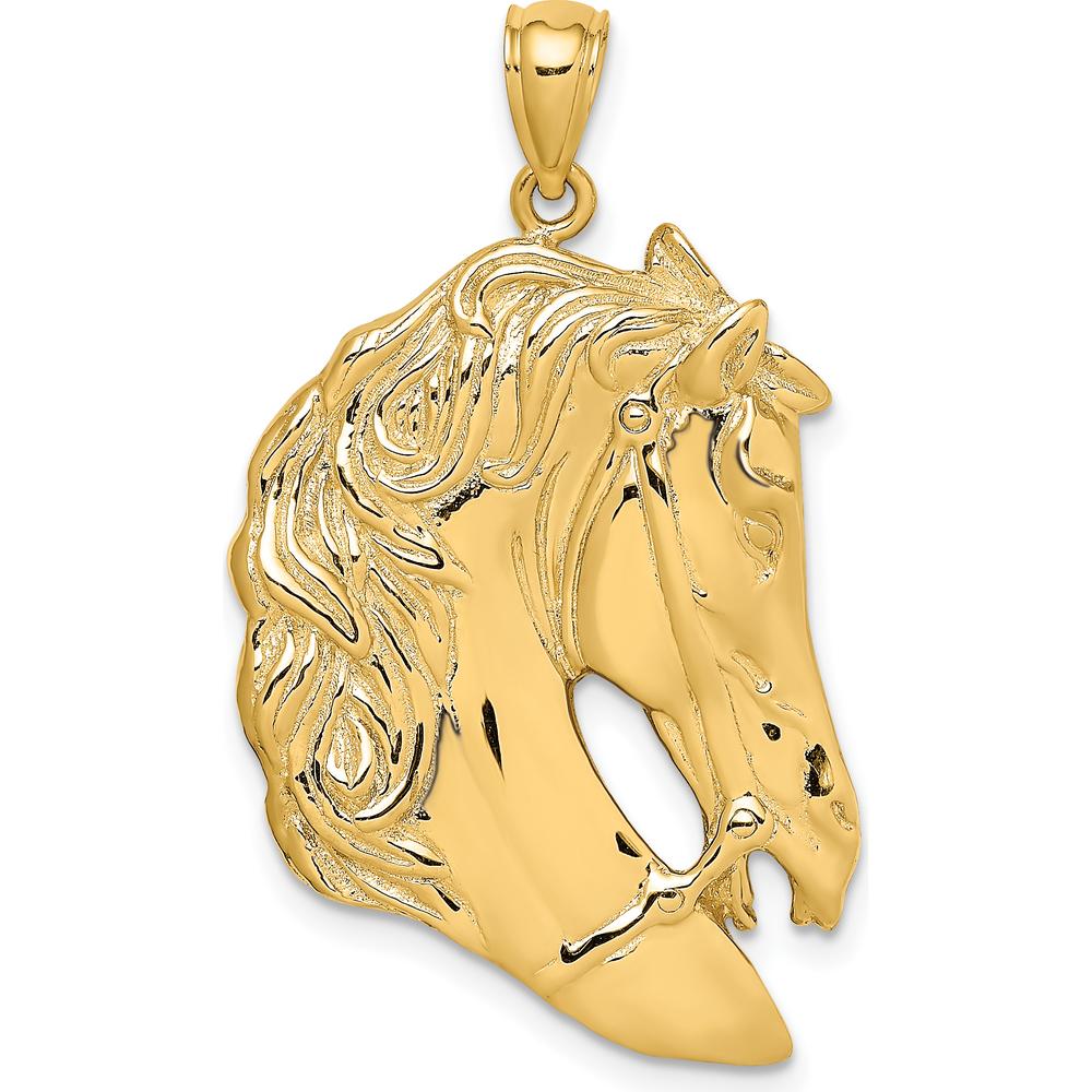 10K Yellow Gold Horse Head Pendant with Polished Finish - 30.3mm Length, 22mm Width