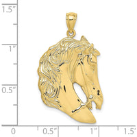 10K Yellow Gold Horse Head Pendant with Polished Finish - 30.3mm Length, 22mm Width