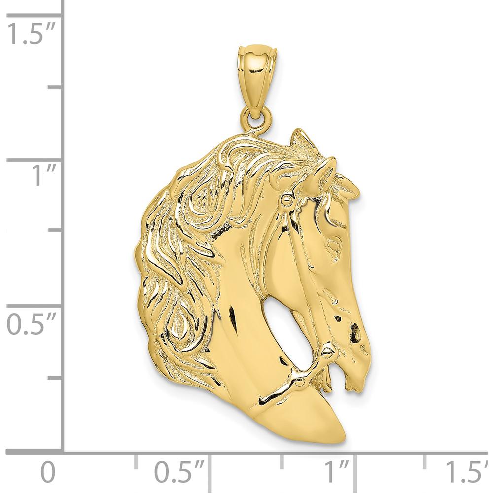 10K Yellow Gold Horse Head Pendant with Polished Finish - 30.3mm Length, 22mm Width