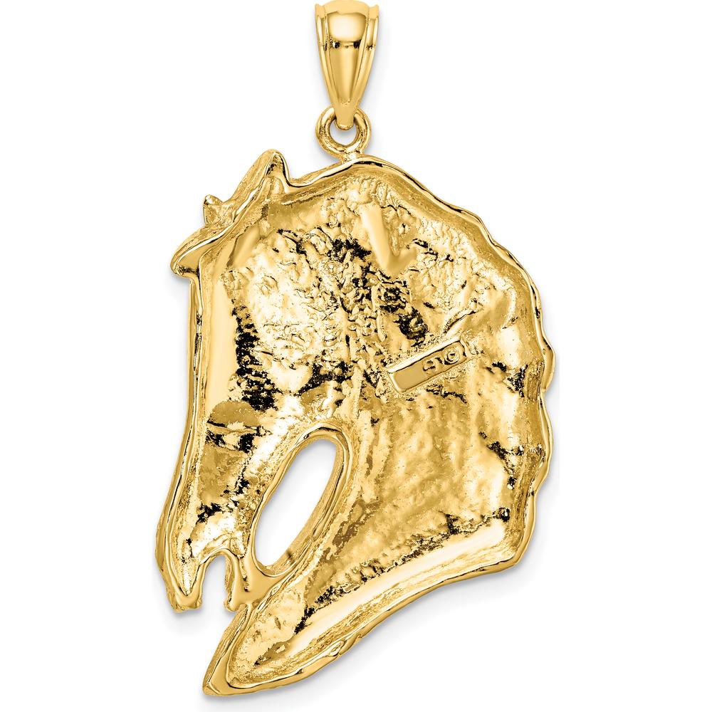10K Yellow Gold Horse Head Pendant with Polished Finish - 30.3mm Length, 22mm Width