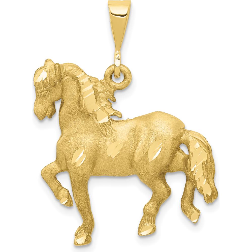 10K Yellow Gold Horse Pendant - Polished Finish - 32mm Length, 24mm Width