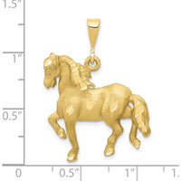 10K Yellow Gold Horse Pendant - Polished Finish - 32mm Length, 24mm Width