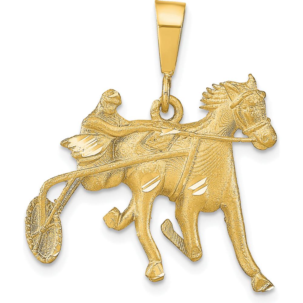 10K Yellow Gold Horse Racing Pendant Charm - Polished Finish