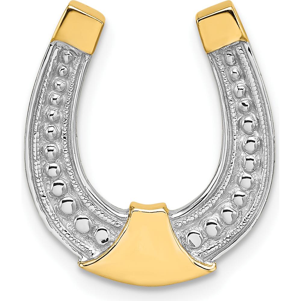 10K Yellow Gold Horseshoe Charm with Rhodium Accents - Polished Finish