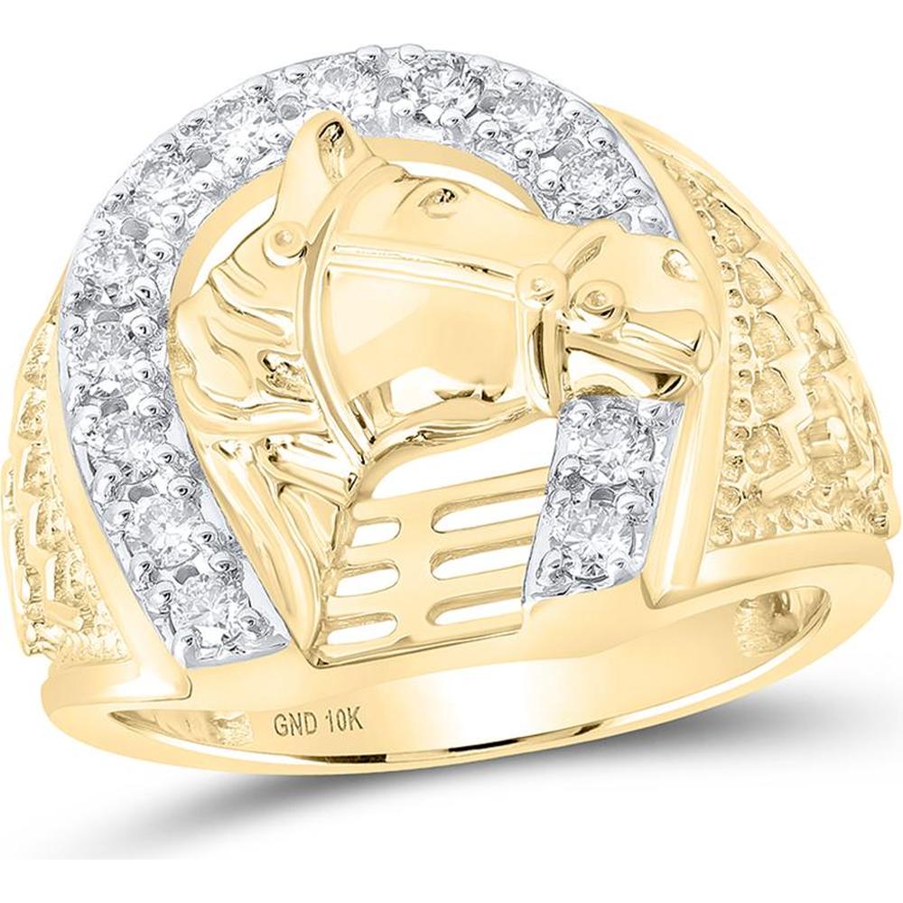 10K Yellow Gold Horseshoe Ring with Round Diamonds - 1/2 Carat Total Diamond Weight