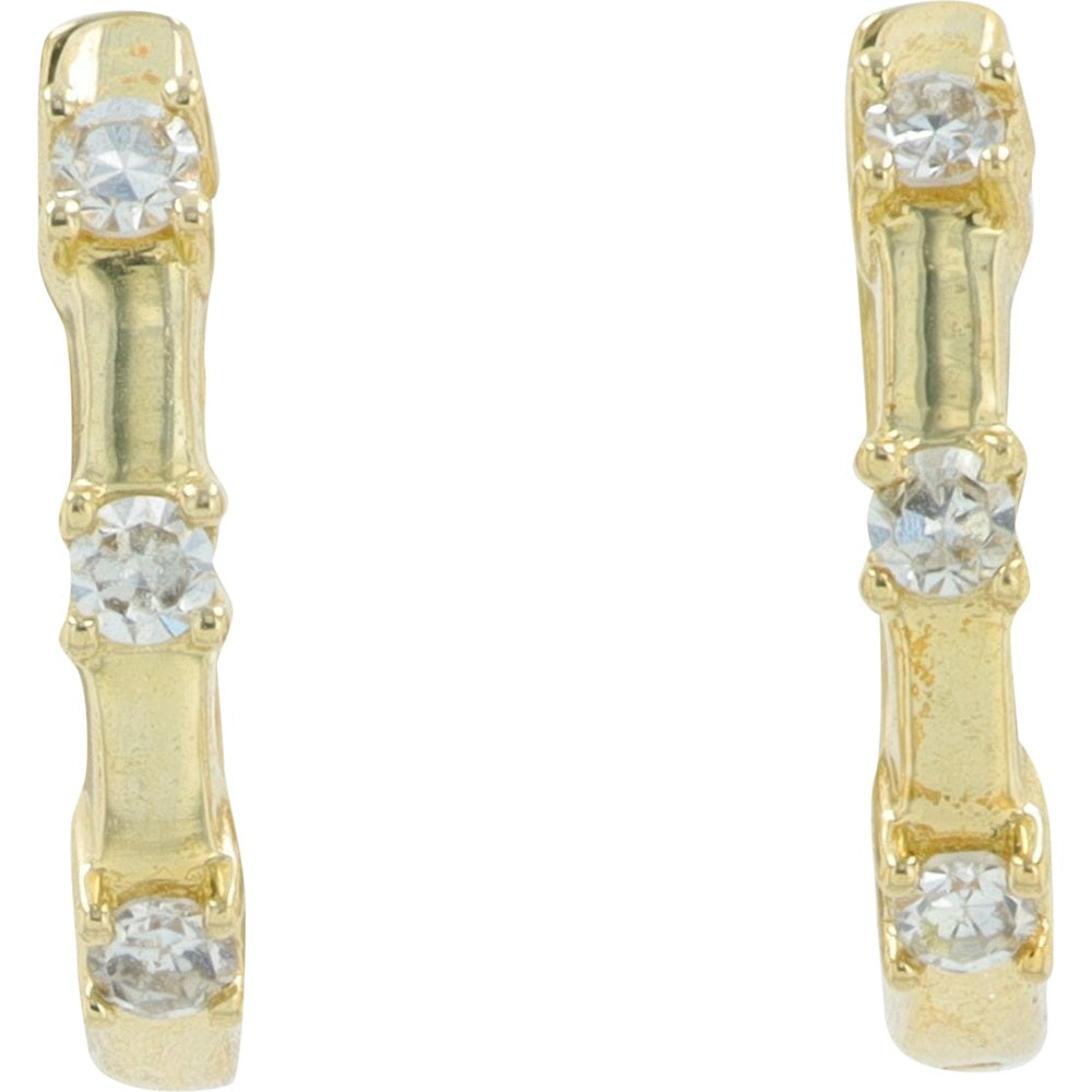 10K Yellow Gold Huggie Earrings with Prong-Set Lab Grown Diamonds - 0.08 Carat Total Diamond Weight