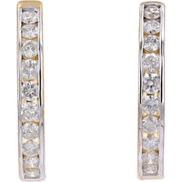 10K Yellow Gold Huggie Hoop Earrings with Channel-Set Round Diamonds - 1.00 Carat Total Diamond Weight